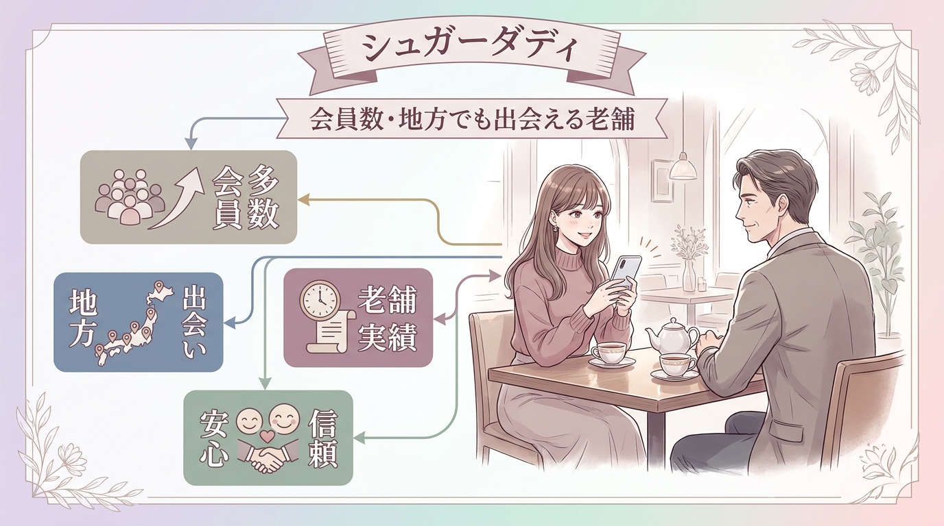 第1位:シュガーダディ、会員数No.1・地方でも出会える老舗