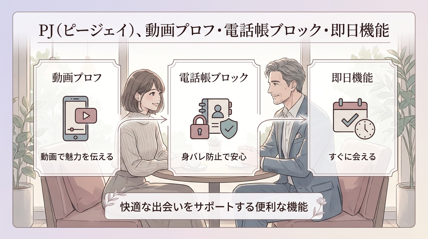 第6位:PJ(ピージェイ)、動画プロフ・電話帳ブロック・即日機能