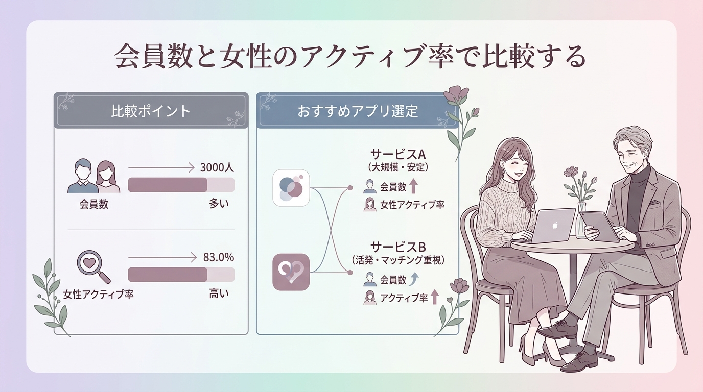 会員数と女性のアクティブ率で比較する