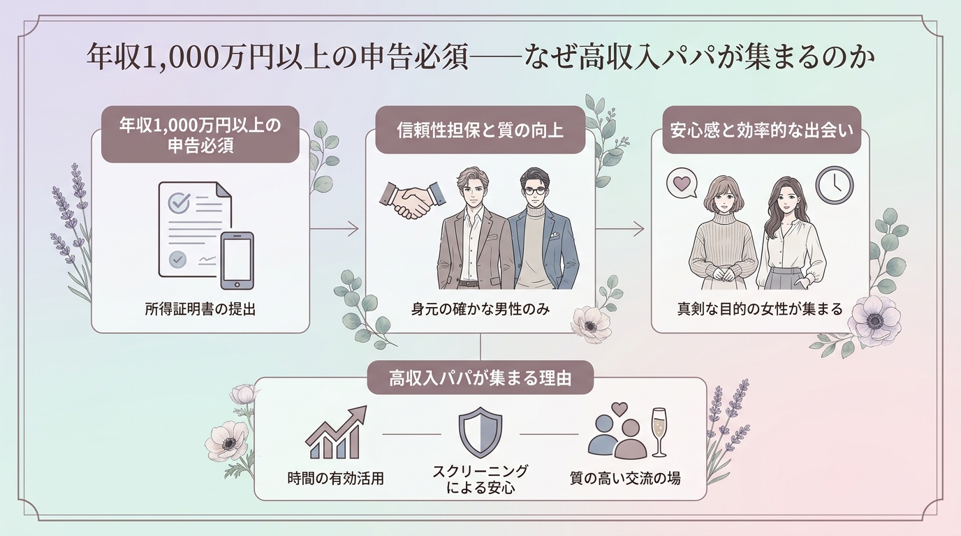 年収1,000万円以上の申告必須——なぜ高収入パパが集まるのか