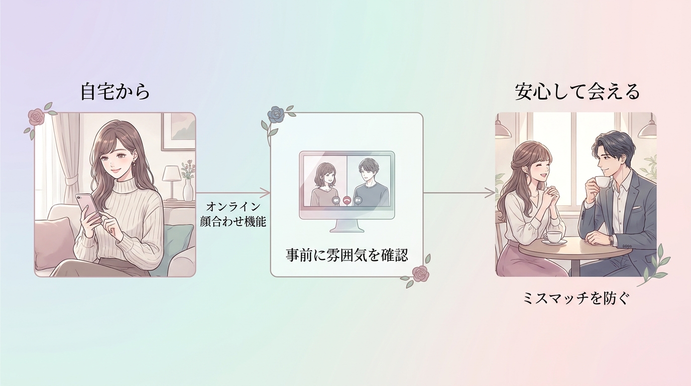 オンライン顔合わせ機能で自宅から会える仕組み